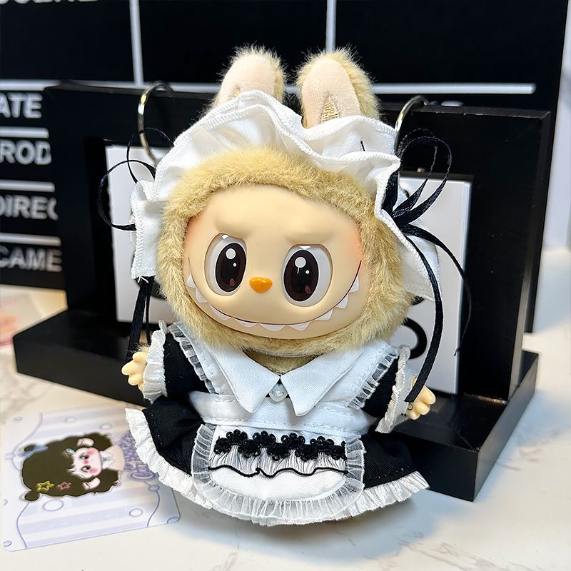 Labubu French Maid Outfit – Handmade Black & White Apron Dress Set for 17CM/6.7IN Dolls